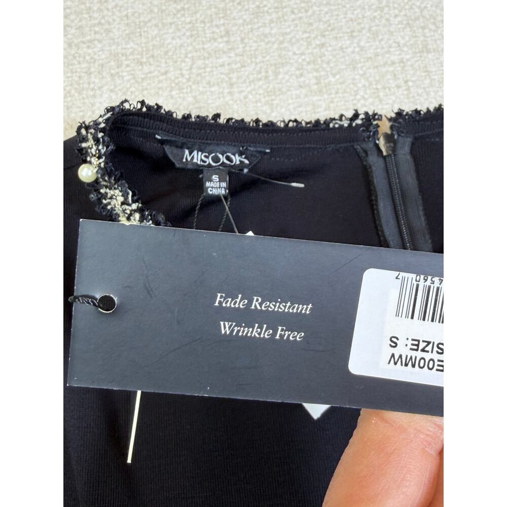 NWT Misook Women's Small Black Pearl Trim Dress 3/4 Sleeve Knit Career Elegant - Picture 5 of 11